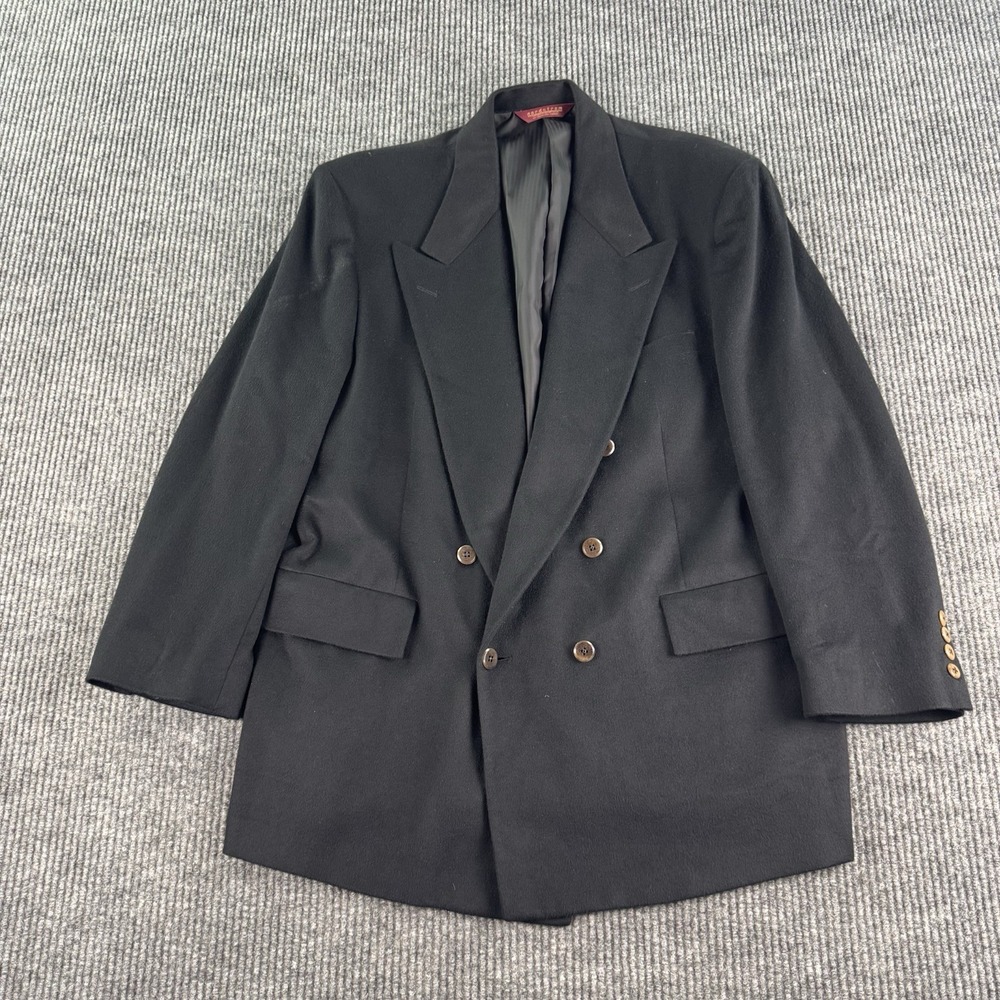 Nordstrom Classics Sport Coat 46R Black Pure Cashmere Double Breasted Luxury